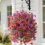 Artificial Hanging Baskets Outdoor, 4 Bundles Artificial Hanging Flowers Outdoors Spring Summer Decoration, No Fade Realistic Fake Hanging Baskets for Porch Patio Balcony Home Yard Decor