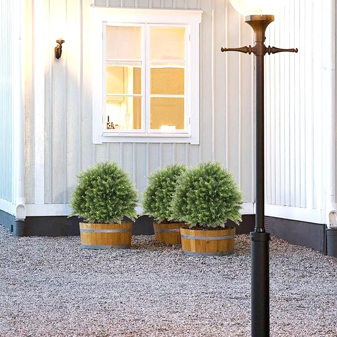 27“ Realistic Artificial Cedar Topiary Trees Set of 2, Faux Cypress Pine Plants Outdoor UV-Resistant, Fake Evergreen Bushes & Shrubs for Front Porch Outside Planter Decor