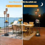 Solar Outdoor Floor Lamp Waterproof, Cordless Outdoor Lamps for Patio with Shelves Plant Stand, Rattan Solar Lamp for Outside, Wireless Outdoor Light for Yard Garden Deck Porch Decor