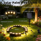Solar Tree Lights Outdoor, Palm Tree Ring Lights with 3-in-1 Tie/Stake/Hang Installation, Warm White LED Tree Uplighting, 2000mAh Battery IP65 Waterproof Solar Tree Spotlights for Yard, Garden