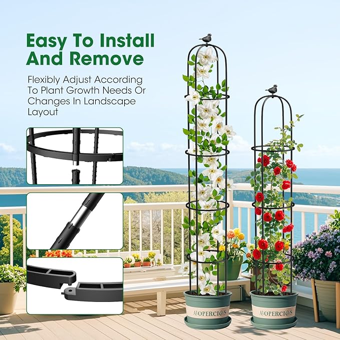 Garden Trellis for Climbing Plants Outdoor, 6.2ft Tall Garden Obelisk Trellis Climbing Plant Support Potted Vine Flower Rose Clematis Vegetable Pea Bean Cucumber Trellis Raised Bed, 2 Pack