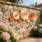PAPER JAZZ Spring Artifical Paper Flowers Decorations for Wall, Orange Bulletin Board Decorations for Classroom, Flower Window Clings for Wedding Party,Tea,Baby Shower.
