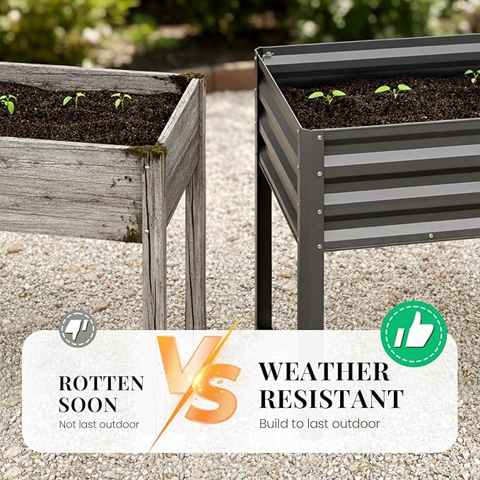 King Bird Large Raised Garden Bed with Cover & Netting Galvanized Elevated Planter Box with Legs 72×23×55 in for Backyard, Patio, Balcony, 700lb Capacity, Dark Grey