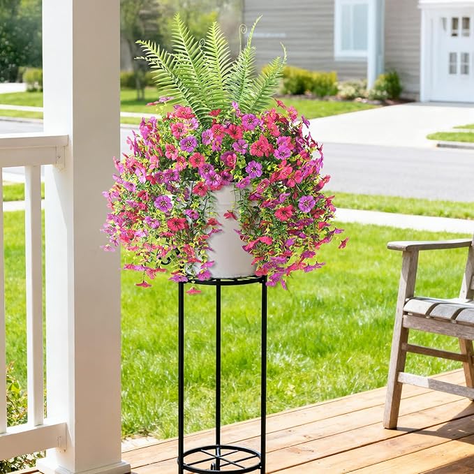 INQCMY Artificial Fake Hanging Flowers with Fake Fern for Outdoors UV Resistant Artificial Plants Spring Decor Look Real Faux Flowers for Outside Home Planter Porch Patio Decor