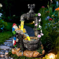 Solar Garden Gnomes Statues Outdoor Yard Decorations, 10" Resin Fountain Gnome Outside Christmas Art Decor for Lawn Patio Porch Backyard,Unique Housewarming Gifts for Women Mom Grandma