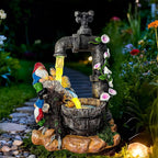 Solar Garden Gnomes Statues Outdoor Yard Decorations, 10" Resin Fountain Gnome Outside Christmas Art Decor for Lawn Patio Porch Backyard,Unique Housewarming Gifts for Women Mom Grandma