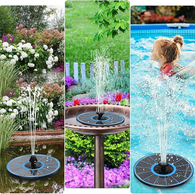 Yzert Solar Fountain with 2000 mAh Battery Backup Works in Cloudy, Glass Solar Powered Bird Bath Fountains with 7 Nozzles, 3.5 W Solar Fountain Pump for Birdbath,Garden, Outdoor, Pond (Blue)