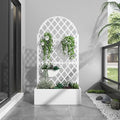 Casaphoria Metal Raised Garden Bed with Trellis and Wheels, 72"x35"x16" Arched Planter Box for Climbing Plants, Vegetables & Vines, Features Drainage Holes and Privacy Screen (White-Rhombus)