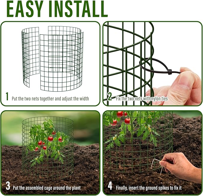 DIY Metal Plant Protectors from Deer, Garden Fencing Animal Barrier Size 11.8 * 15.7 inches, Mesh Plant Cage Chicken Wire Cloche for Plants with Stakes and Nylon Cables