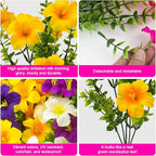 16 Pcs Faux Petunias Artificial Flowers For Outdoors, UV Resistant Fake Petunias Plants Realistic Silk Flowers for Porch Front Door Garden Window Outside Decor (16, White,Yellow,Purple,RedViolet)