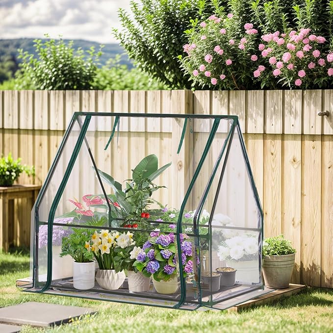 Outdoor Greenhouse with Screen Door,Outside Heavy Duty Walk in Green House for Garden Plants UV Protection Thermostatic Waterproof (Green, 35x35x36 Inch)