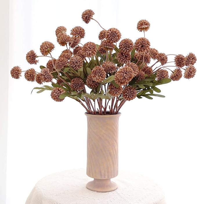 12Pcs Fake Kiku Flowers, Artificial Small Chrysanthemum Balls with Stems, Faux Silk Mini Pompon Mums for Vase Floral Arrangement DIY Bouquets Wedding Party Table Centerpieces Home Decor (No Vase)