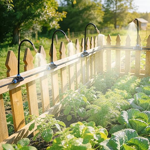 HIRALIY 360° Adjustable Drip Irrigation System 165FT, 1/4" Tubing with Adjustable Copper Nozzles, Automatic Atomizing Watering Kit for Garden, Yard, Lawn, Greenhouse & Potted Plants