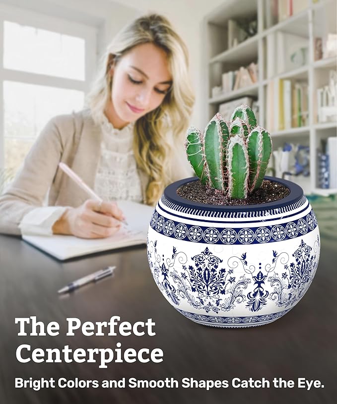 PieceRelax 3D Puzzle Planter - Classic Ornamental Style - Small Round Plant Pots with Drainage, for Mom, Home Decor Flower Pots for Indoor Cactus, Succulents Pots [K1103]