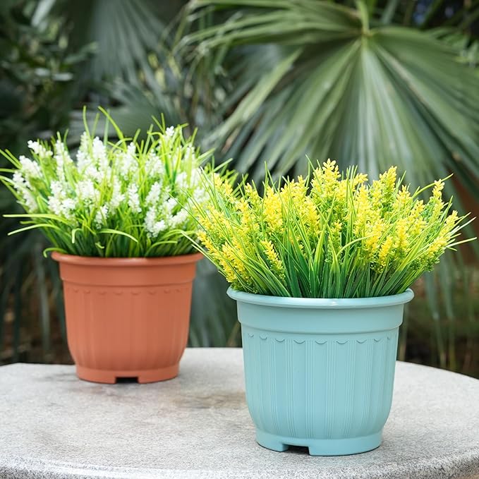 20 Bundles Artificial Plants Outdoor, UV Resistant Fake Flowers， Realistic Faux Lavender Shrubs for Porch Garden Window Box Home Decoration (White)