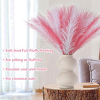 SeptCat 60 Pcs Pampas Grass Decor 21.7" Fluffy Faux Short Pink White Pampas Grass Artificial Small Pompas Grass Flower Vase Filler for Home Wedding Decoration