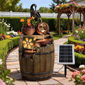 Solar Outdoor Water Fountain with Pump, 29 Inch High Rustic Barrel Cascading Waterfall Fountain, 3-Tier Garden Water Feature for Patio, Backyard, Yard & Outdoor Decor