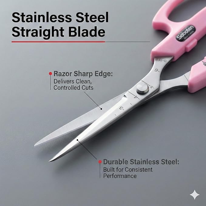 Saboten Stainless Steel Straight Blade Trimming Scissors Pink PT-12 160mm Precision Gardening Bonsai and Floral Shears Made in Japan