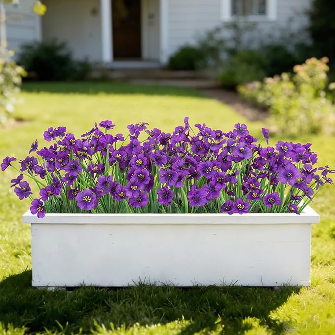 Roberly 24 Bundles Artificial Flowers for Outdoors UV Resistant Silk Fake Flowers Faux Plastic Plants for Porch Garden Window Box Indoor Outdoor Spring Summer Home Farmhouse Decor, Purple