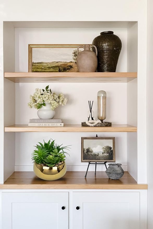 Hollyone Succulents Plants Artificial in Pots Fake Succulents for Outdoors Indoor Faux Succulent Arrangement Potted Plant in Gold Ceramics Planter Bowl for Garden Office Desk Living Room Home Decor