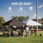 CROWN SHADES 10x10 Pop Up Canopy - Beach Tent with One Push Setup - Outdoor Sun Shade for Events, Parties, Camping - Gazebo with STO-N-Go Cover Bag, Silver Coated Top, 3 Height& 4 Sand Bags, Coffee