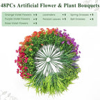 Alupssuc 48 Bundles Artificial Flowers for Outdoors Spring Summer Decoration, UV Resistant Eucalyptus Violet and Lavender Silk Fake Plants for Outside Indoor Yard Home Patio Decor, Orange Rose Purple