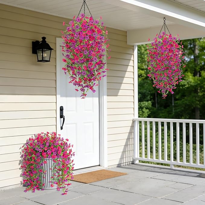 Fake Artificial Hanging Flowers for Outdoors Decoration, 2 PCS Faux UV Resistant Artificial Outdoor Flowers, Fake Plants Look Real Daisy No Fade Spring Decor for Porch Home Patio Balcony and Yard