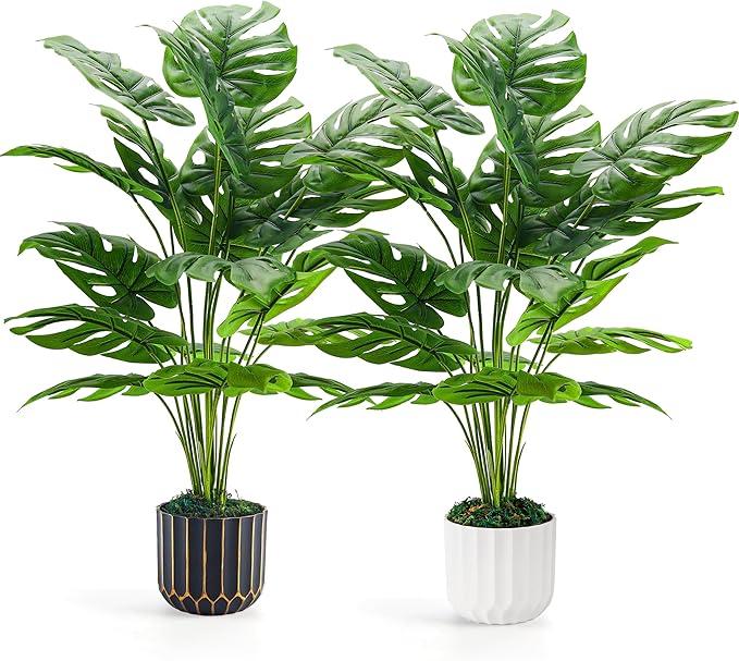 Der Rose 2Packs 28'' Fake Plants Tall Artificial Monstera Faux Plants Indoor for Living Room Home House Decor