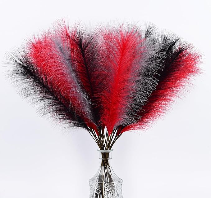 LSKYTOP Red Pampas Grass Decor,23Inch 12pcs Faux Pampas Grass Bouquets Artificial Pampas Fake Pampas Flower for Home Living Room Bedroom Vase Decor