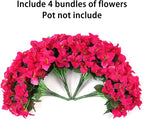 Fake Bougainvillea Artificial Flowers for Outdoors Spring Decor, 4 Bundles Outdoor Bougainvillea Silk Flowers for Outside Faux Plants UV Resistant Realistic for Planter Patio Porch Garden, Hotpink