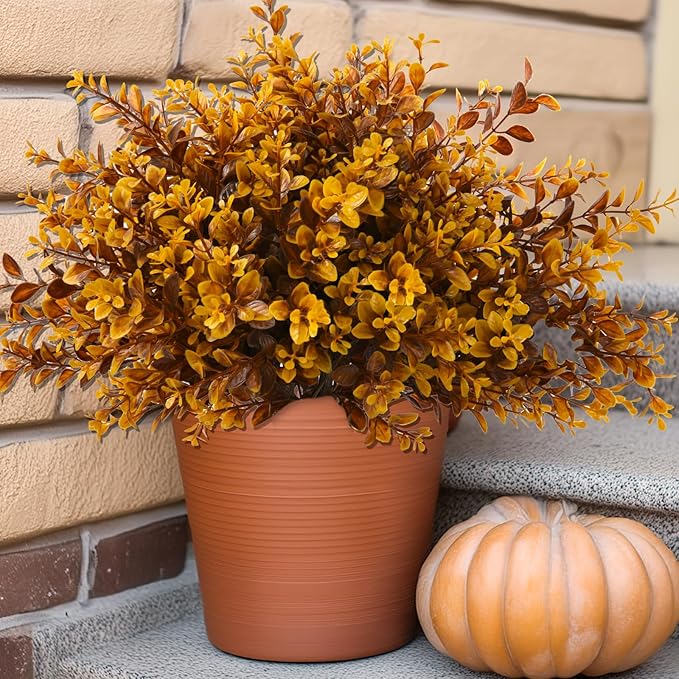 8pack Fall Fake Fern Plants Faux Boston Ferns UV Resistant Greenery for Outdoor Front Porch Artificial Ferns Stems for Indoor Home Porch Garden Window Box Autumn Decor