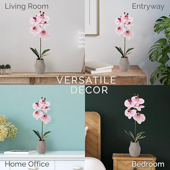 Mikasa Artificial Orchid in Pot, Real Touch Phalaenopsis Orchid, Embossed Weave Cement Pot, 16-Inch Single Branch, Watercolor Pink