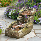 Sunlinua 23.62" L Outdoor Water Fountain with 3 Tiers Cascading Realistic Tree Trunk Waterfall Fountains with LED Lights Outdoor Water Fountain for Garden Patio Backyard Porch Home Decor