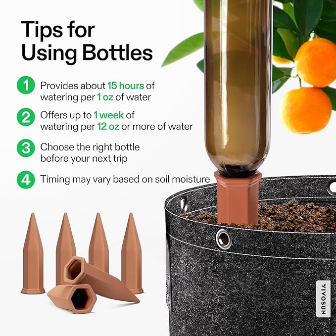 VIVOSUN 10Pcs Self-Watering Spikes, 7 Inch Hexagonal Terracotta Watering Stakes, Auto-Water Device, Planter Insert for Indoor & Outdoor Potted Plants, 20-Pack