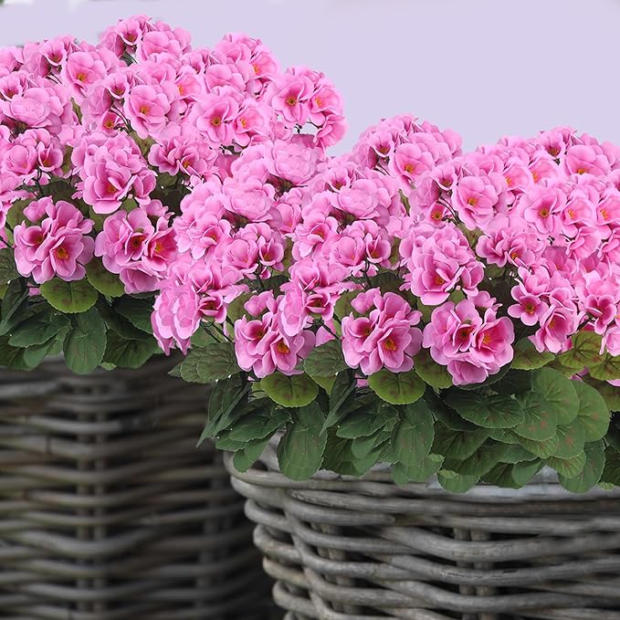 CITYES 3 Pcs Artificial Geraniums Flowers Silk Geraniums for Outdoors UV Resistant Purple Pink Artificial Geranium Bush Faux Flowers Plant Geraniums for Garden Home Decor Patio Vase Table Centerpiece