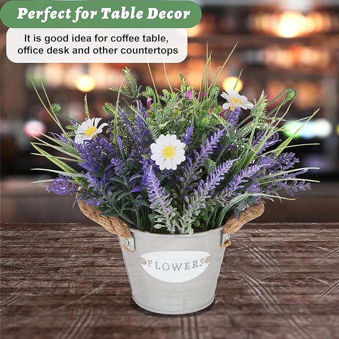 Fake Plants Purple Lavender Flowers in Pot 10" Tall Faux Artificial Potted Plant Greenery for Home Living Room Patio Coffee Table Farmhouse Aesthetic Bedroom Bathroom Decor