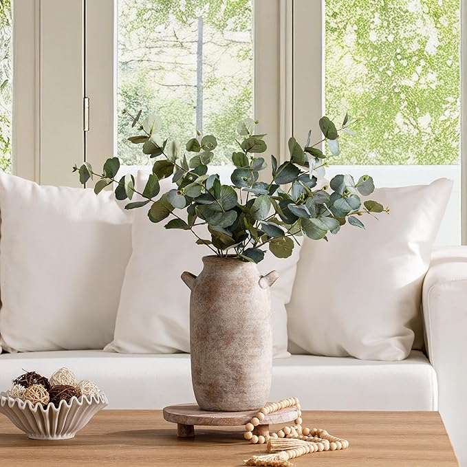 Large Flower Vase Home Decor - 12 inch Tall Ceramic Farmhouse Rustic Table Vases with Handle Living Room Decoration Decorative Modern Pottery for Floor Kitchen Shelf Coffee Dining Desk Fireplace