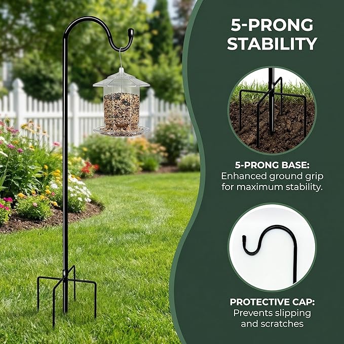 46 Inch Outdoor Rustproof Shepherd Hook, Metal Garden Hanging Hook for Bird Feeders, Plant Baskets, Lanterns, Wind Chimes, Yard Patio Lawn Decor 1 Pack