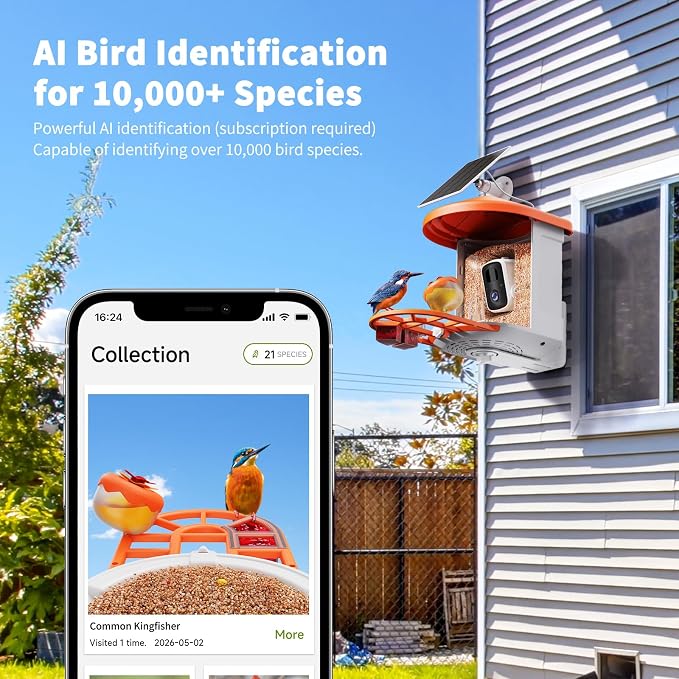 HARYMOR Bird Feeder with Camera with AI Identify Birds Species Solar Powered, Smart Bird House with Cam, 2K HD Video Live Stream, Instant Arrival Alerts - Orange