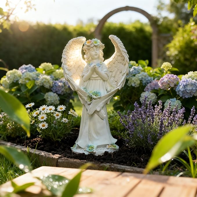 Solar Garden Statues Outdoor Decor Resin Lights Garden Angel Statues for Outside Lawn Yard Patio Balcony Art Sculptures Gifts for Mom Women
