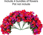 Artificial Faux Flowers for Outdoors Spring Summer Outside Decor, 4 Bundles Fake Silk Bougainvillea UV Resistant Look Real Faux Plants for Planter Patio Porch Window Garden Home Decoration, RedPurple