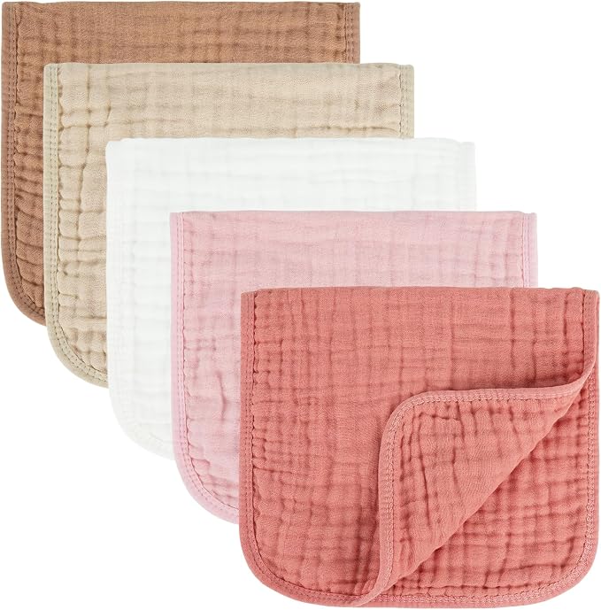 MIGIOL Baby Burp Cloths 100% Cotton Newborn Muslin Burp Cloths 10x20 inches Baby Essentials (5, Pink & Coffee)