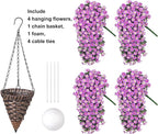Artificial Hanging Daisy Flowers Plants Baskets for Outdoor Decoration, Fake Silk Light Fuchsia Mums Orchid Trailing Vines in Planter Realistic UV Resistant for Balcony Porch Decor