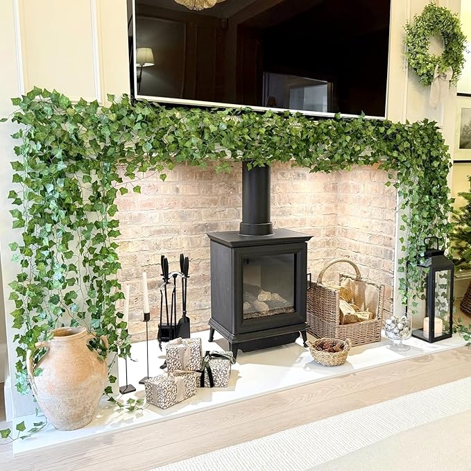 CQURE 36 Pack 252Ft Artificial Ivy Garland, Green Silk Leaves, 1.5-1.8 Inch Diameter, 7 FT Long Vines, 80 Leaves Each, Decor for Weddings, Home, Garden