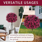 Artificial Pink Eucalyptus Topiary Ball Trees, Set of 2 UV Resistant Fake Evergreen Shrubs Bushes Plants with Ground Spike, 18" Fake Plants for Outdoor Indoor Front Porch Garden