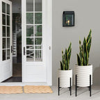 Oakrain Plants Pots with Stand, Set of 2 Indoor Planter Pots, Mid-Century Decorative Metal Flower Pots with Drainage for Living Room, Office, Garden, Balcony, 8"&10", Textured White