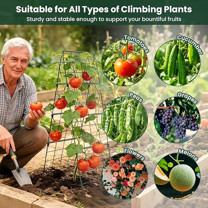 2 Pack Cucumber Trellis, 48"x16" Adjustable A-Frame Trellis for Climbing Plants, Metal Foldable Upgraded Vegetable Trellis for Raised Bed, Support for Tomatoes, Squash, Zucchini, Vegetables & Flowers