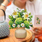 Freshcut Paper Pop Up Cards, Mini Ivory & Sage, 6 Inch Mini Sized Forever Flower Bouquet 3D Popup Greeting Cards, Birthday Cards, Get Well Gifts, Blank Notecard & Envelope