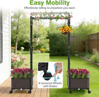 Giantex Planter Boxes with Arch Trellis, 5FT Self-Watering Tall Raised Garden Bed w/Wheels, Hanging Roof & Drainage Holes, Outdoor Indoor Tomato Planter for Climbing Vines Vegetables (61"x16"x64")