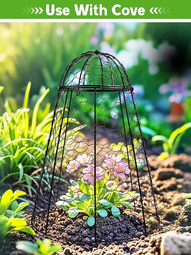 Kalolary 8 Packs Plant Protectors from Animals, 20.5'' x 12 Large Wire Plants Cage Metal Garden Protection Chicken Wire Cloche with Stakes for Keeping Bunny Squirrels & Pets Out(Bell)